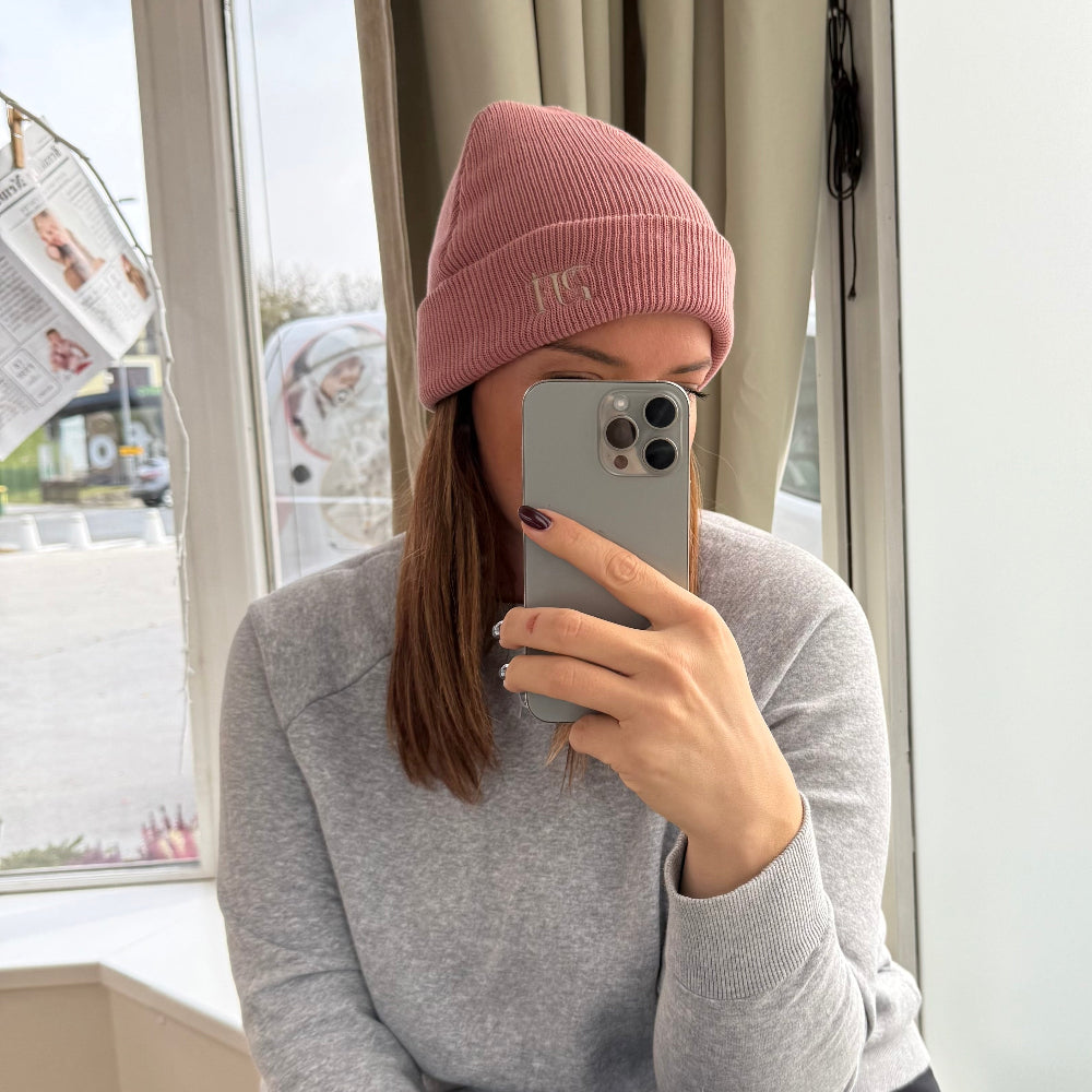 Knitted organic beanie - Rose