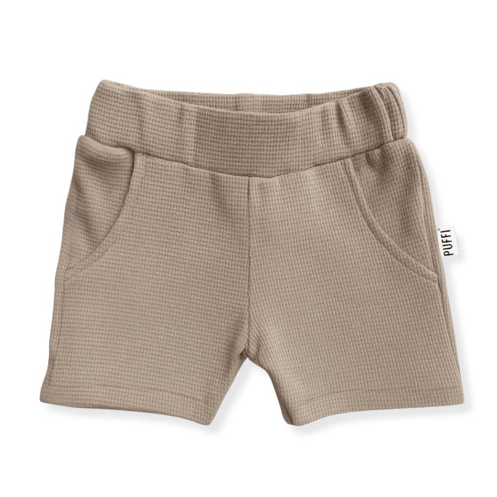 Otroške kratke hlače z žepom WAFFLE TAUPE - PUFFI