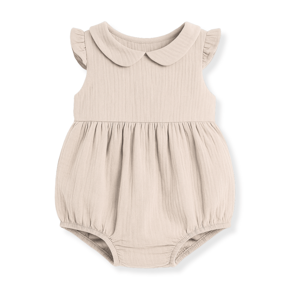 Otroški muslin romper z naborki - Bež - PUFFI