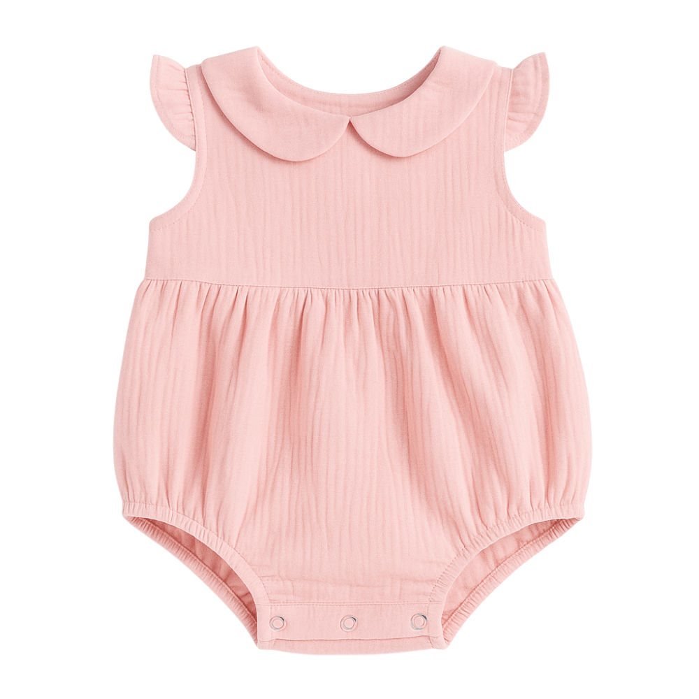Otroški muslin romper z naborki - Puder roza - PUFFI