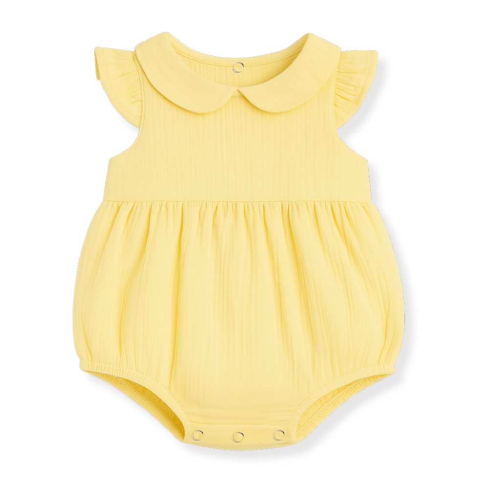 Otroški muslin romper z naborki - Yellow - PUFFI