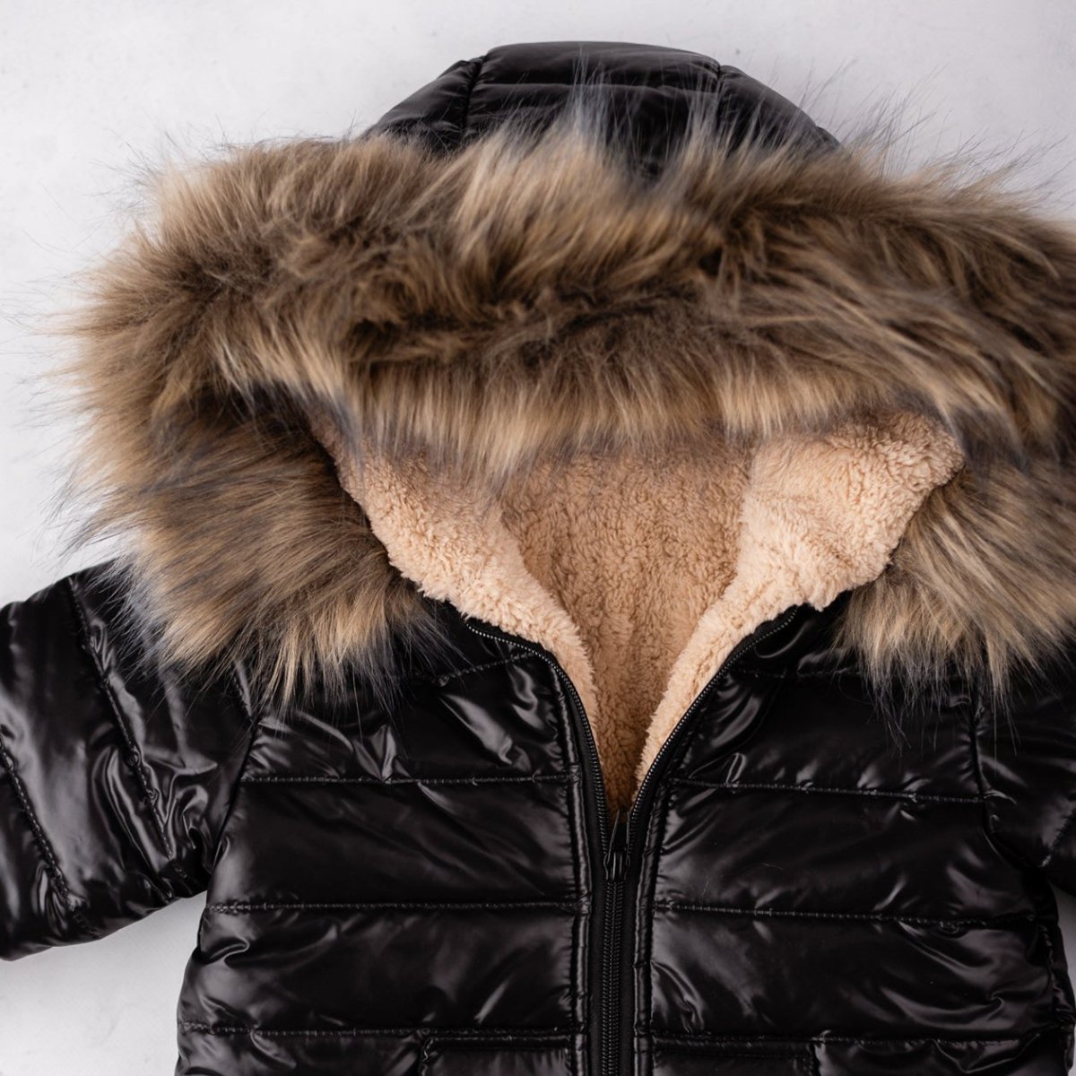 Children's Winter jacket BLACK WITH FUR – PUFFI