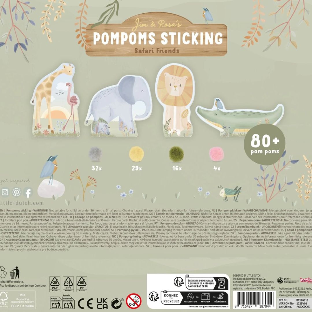 Little Dutch Kartice s pomponi Safari - PUFFI