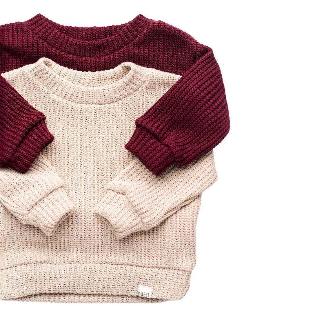 Otroška Jopa - Cable Knit Bordeaux - PUFFI