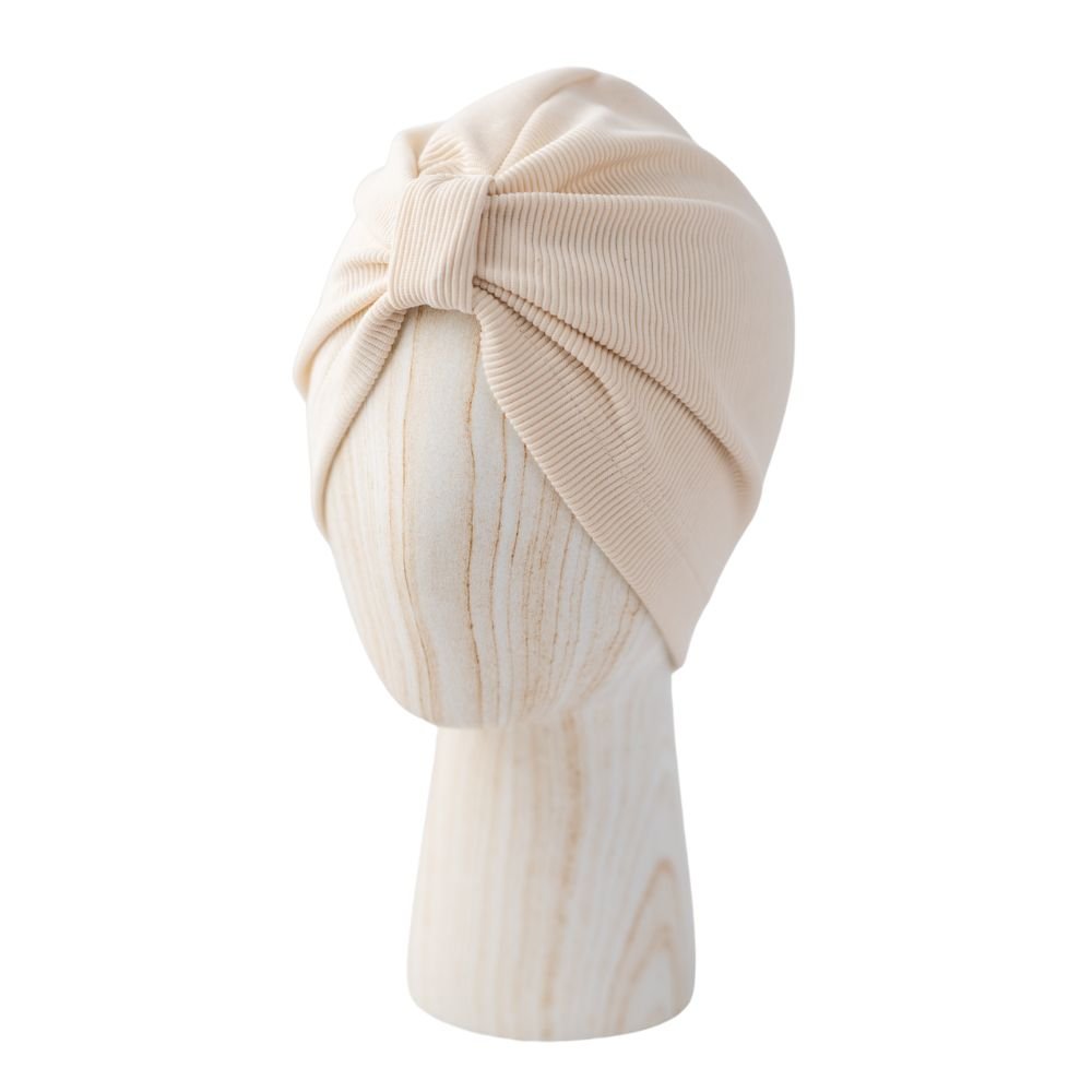 Otroška kapa Turban - ribbed Svetlo Bež - PUFFI