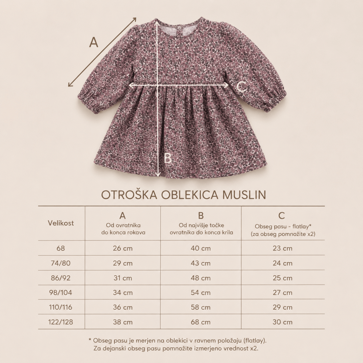 Otroška oblekica muslin - Vintage Berry - PUFFI