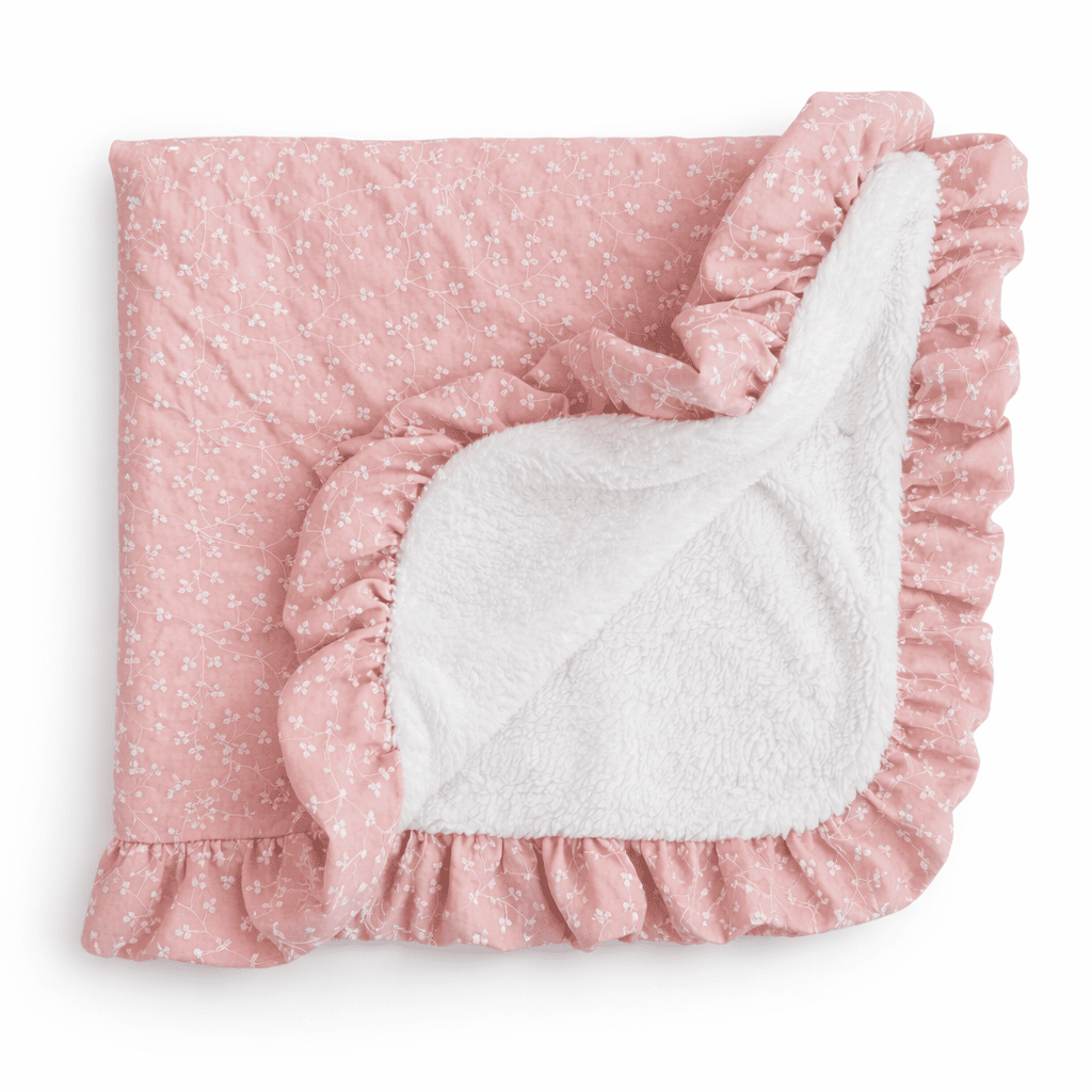 Otroška Odejica MUSLIN PODLOŽENA z naborki - Lovley Flowers - PUFFI