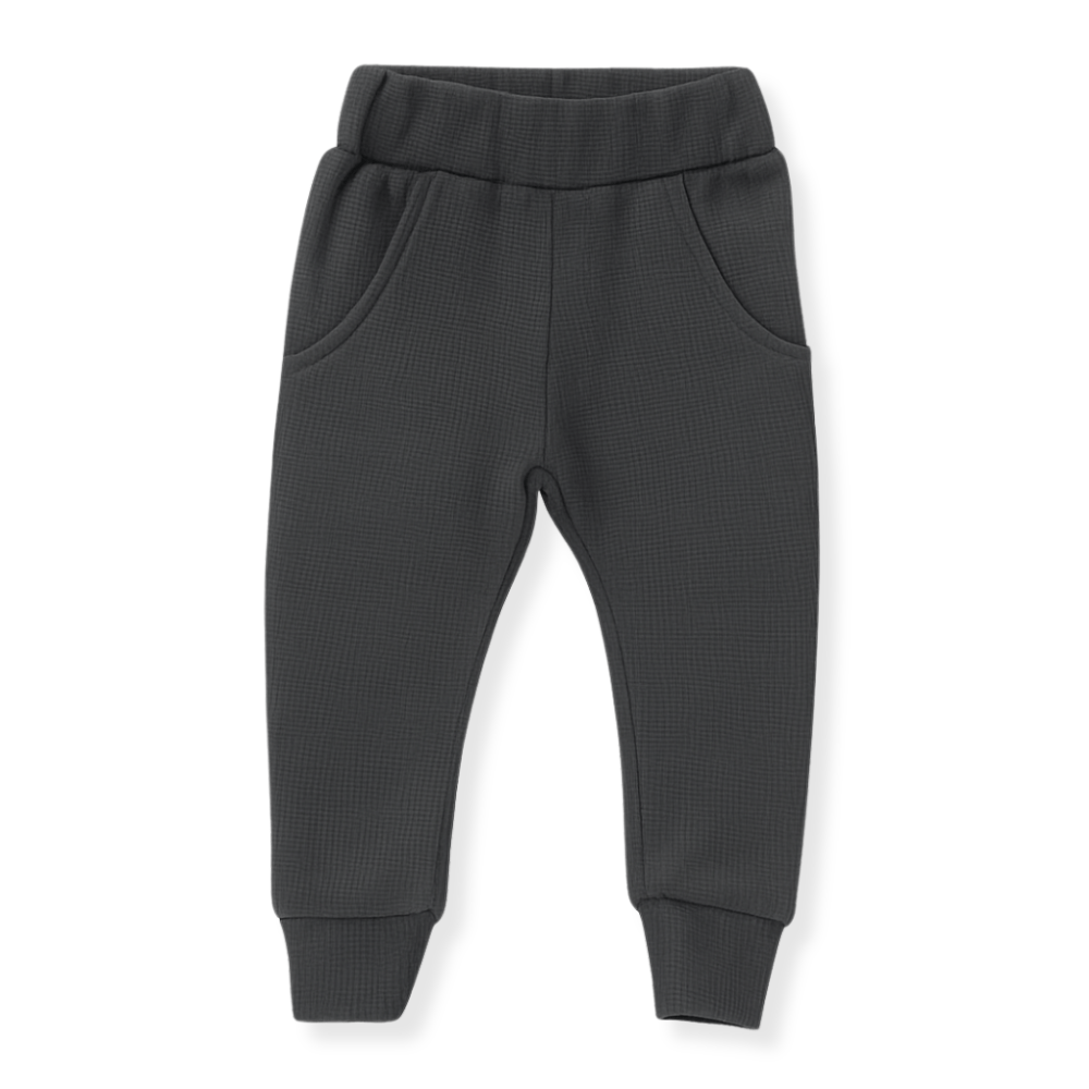 Otroške Hlače waffle MONOCROME - Temno Siva - PUFFI