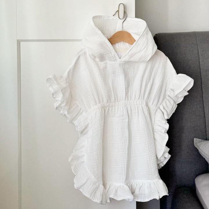 Puffi otroški kopalni pončo MUSLIN BELA iz 100 % bombaža
