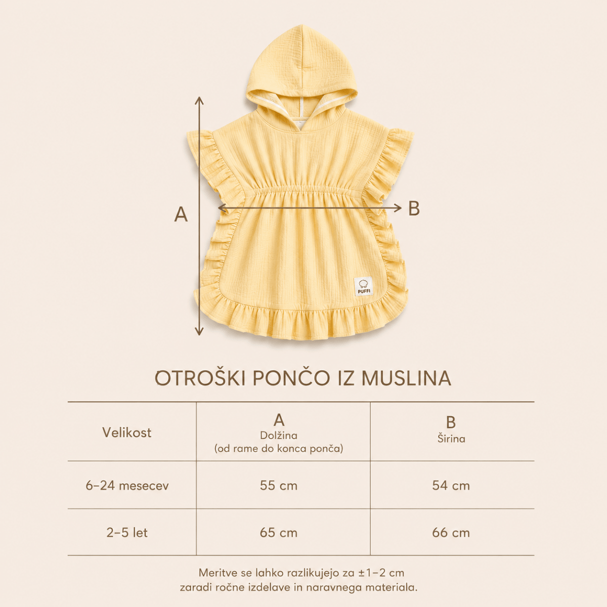 Otroški Kopalni pončo MUSLIN z naborki - Butter - PUFFI