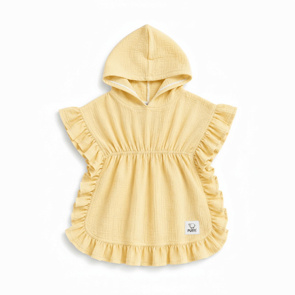 Otroški Kopalni pončo MUSLIN z naborki - Butter - PUFFI