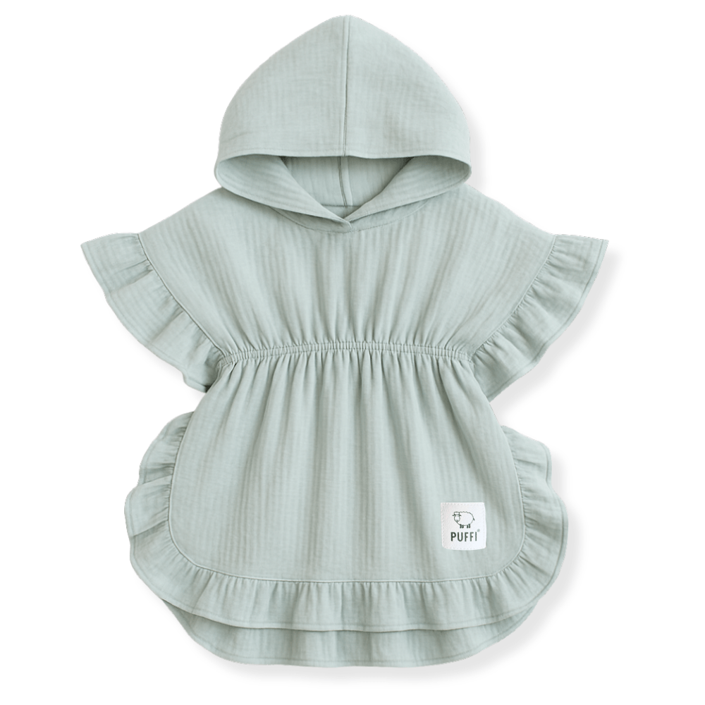 Otroški Kopalni pončo MUSLIN z naborki - MINT - PUFFI