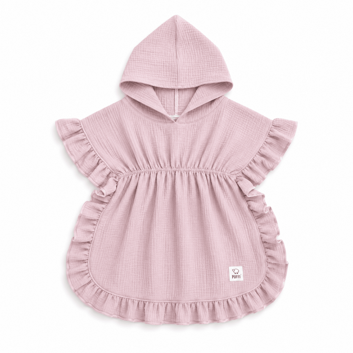 Otroški Kopalni pončo MUSLIN z naborki - Puder roza - PUFFI