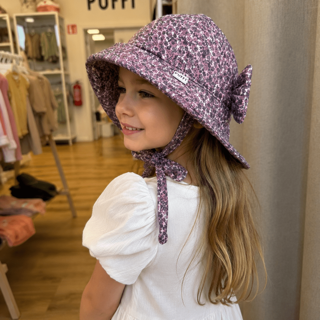 Otroški poletni klobuček z mašno, Vintage Berry - PUFFI