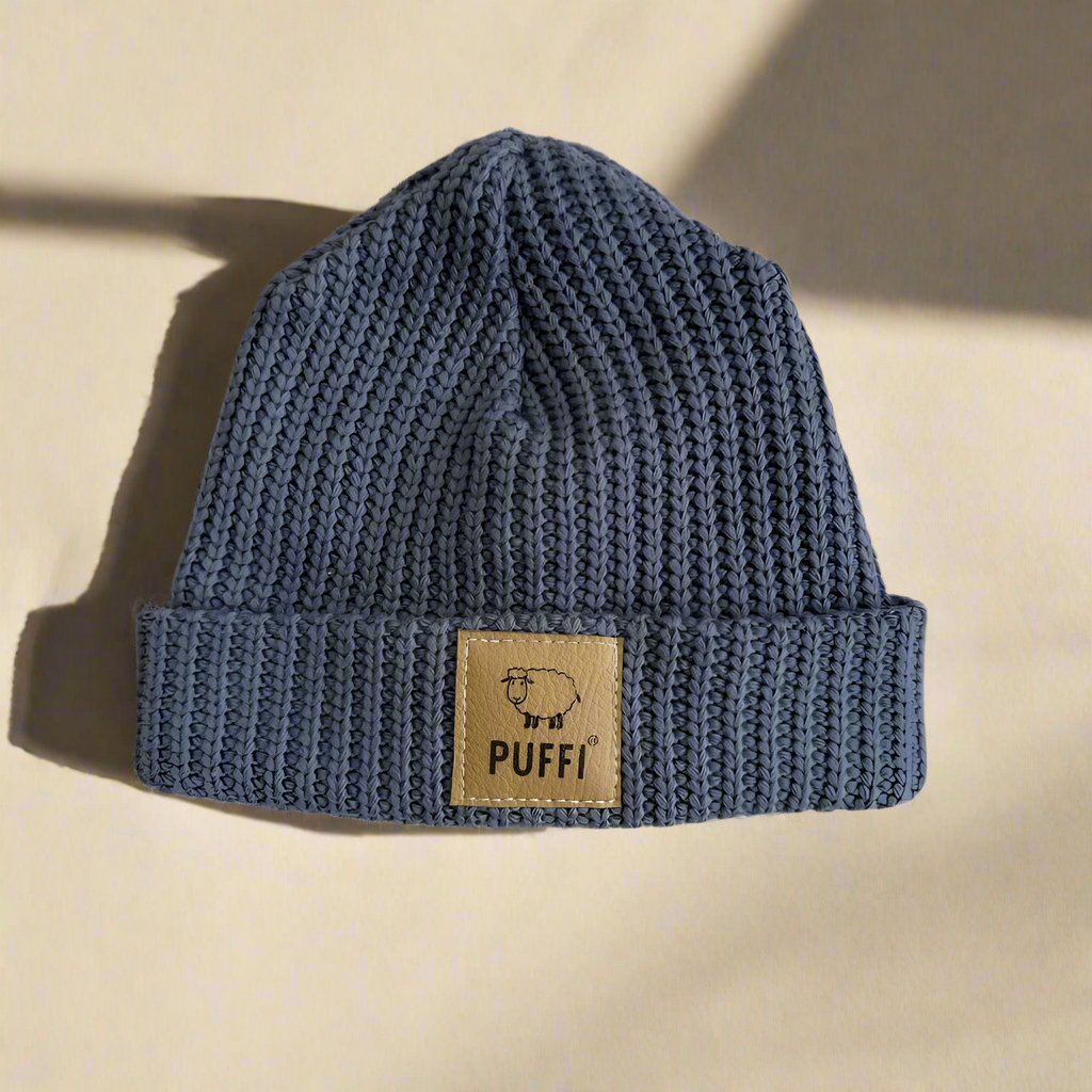 Pletena Kapa podložena - Modra - PUFFI