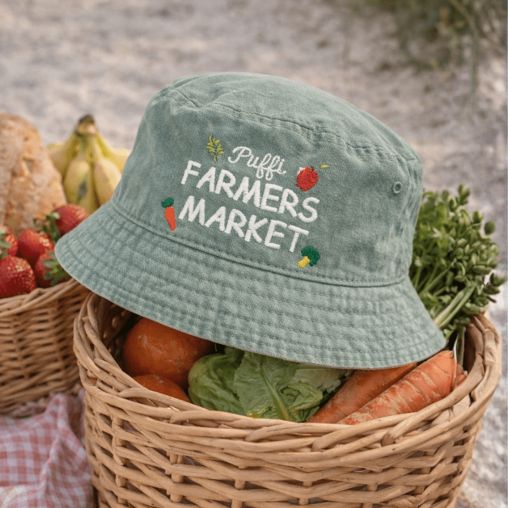 Puffi otroška bucket kapa Farmers Market – UPF50+ zaščita | zelena - PUFFI
