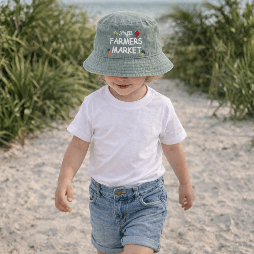 Puffi otroška bucket kapa Farmers Market – UPF50+ zaščita | zelena - PUFFI