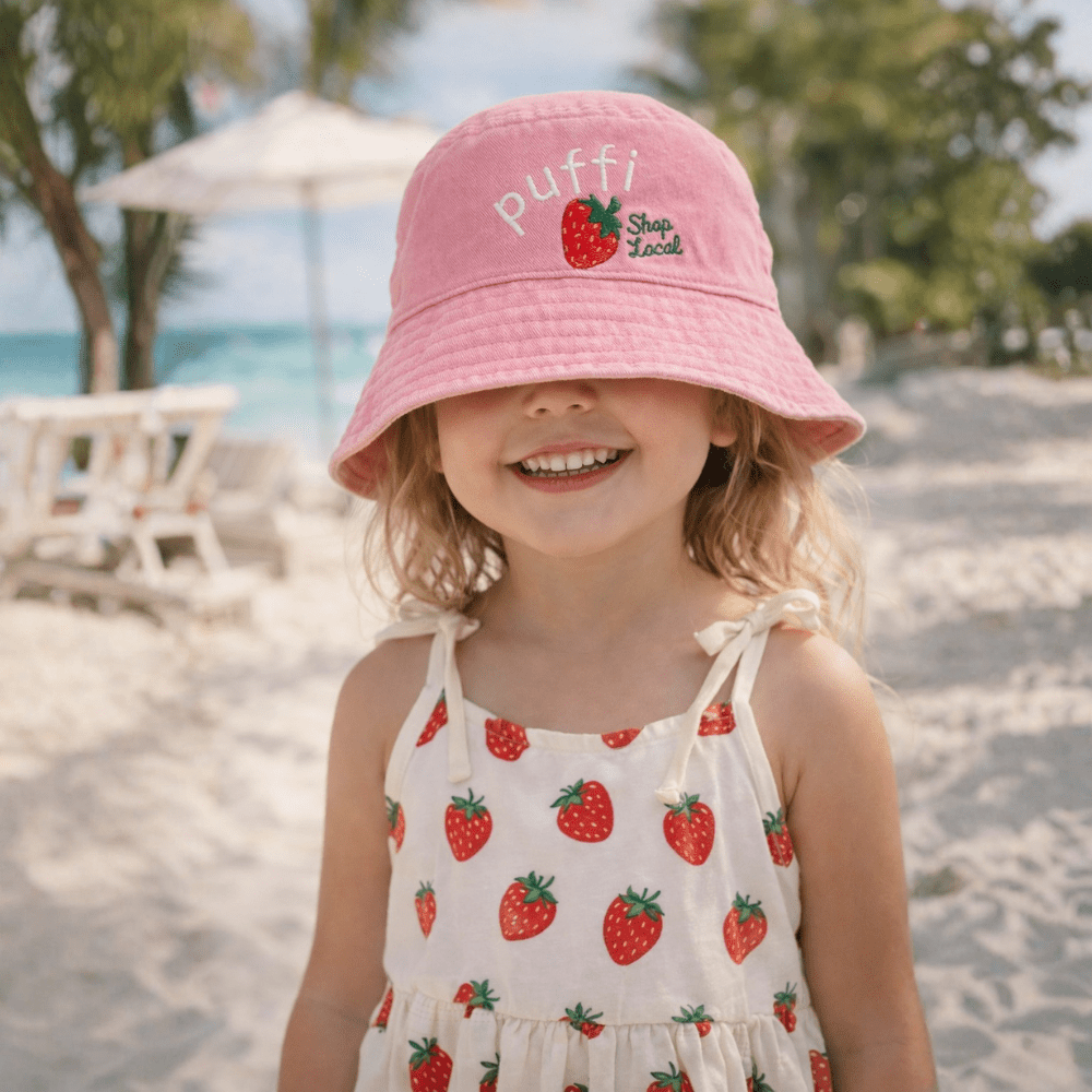 Puffi otroška bucket kapa Strawberry – UPF50+ zaščita | roza - PUFFI