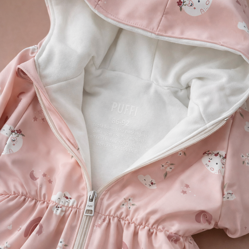 Mehka bombažna podloga v notranjosti otroškega windbreaker plaščka Puffi