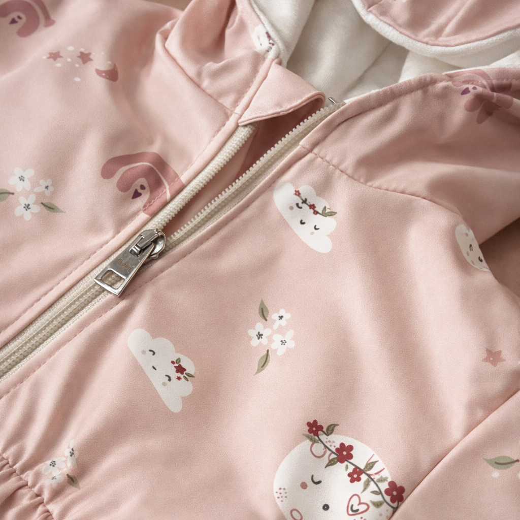 Kakovostna zadrga na otroškem windbreaker plaščku Puffi roza