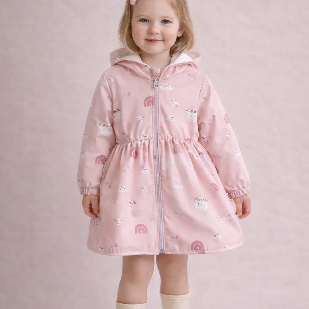 Kakovostna zadrga na otroškem windbreaker plaščku Puffi roza